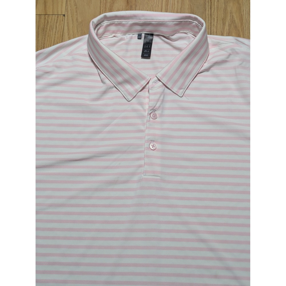 Adidas Mens Golf Polo Shirt Pink White Striped Size XL